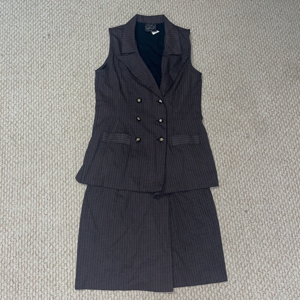 Sleeveless Pinstripe Skirt Suit - Dark Charcoal